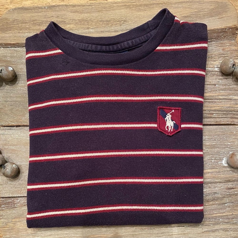 Vintage Polo Sport by Ralph‎ Lauren Boy’s 7 Navy Striped Knit Short Sleeve Shirt